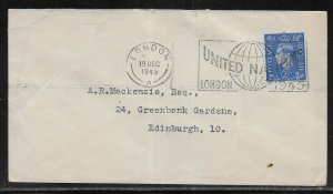 United Nations Cover London Assembly Cancel LONDON K 19 Dec. 1945