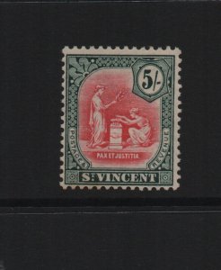 St Vincent 1921 SG140  5 Shillings  script watermark lightly mounted mint