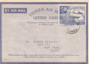 Tonga 2 1/2d Universal Postal Union 1950 Nukualofa, Tonga Airmail Letter Card...