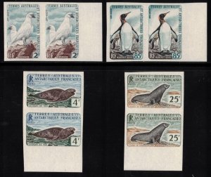 FRENCH ANTARCTIC 1960 Animals, Imperforate Pairs; Scott 16-19; MNH