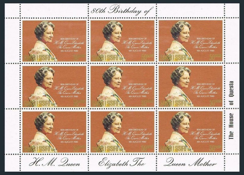 Samoa 532 sheet,MNH.Michel 434 klb. Queen Mother Elizabeth 80 Birthday,1980.