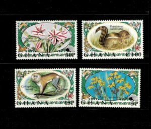 Ghana 1972 - Flowers. Animals - Set of 4 Stamps - Scott #450-3 - MNH