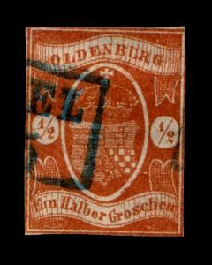 VINTAGE:GERMANY-OLDENBURG 1861 USD MHR  SCOTT #12 $525 LOT # 7544Y