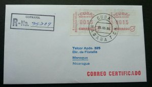 Cuba 1984 ATM (Frama Label stamp FDC) *rare *registered *addressed Nicaragua