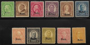 US SCOTT #669-#679 NEBRASKA OVERPRINT F/VF-SET, Mint-Hinged, SCV $265.00 (WK)