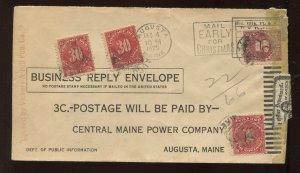 OX21 Post Office Seal & J66 Postage Dues on 1929 Business Reply Mailer LV8705