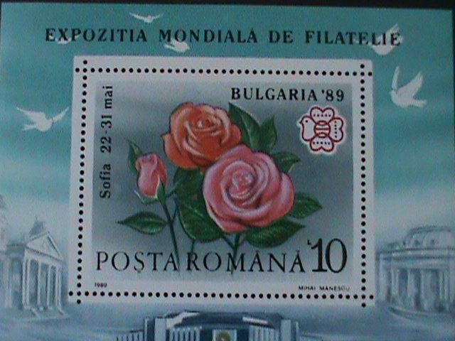 ​ROMANIA--SC#3571-BULGARIA'89-SOFIA-WORLD STAMPS SHOW-LOVELY ROSES MNH -S/S