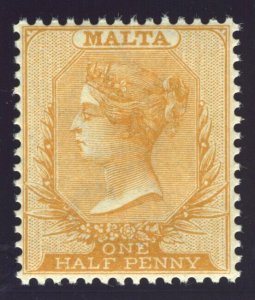 Malta 1882 QV ½d orange-yellow Watermark Crown 'CA' Perf 14 MNH. SG 18.