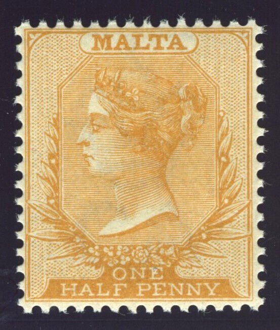 Malta 1882 QV ½d orange-yellow Watermark Crown 'CA' Perf 14 MNH. SG 18.