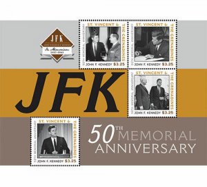 St. Vincent 2013 - SC# 3859 President JFK Kennedy 50th Memorial - Sheet of 4 MNH