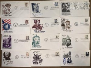 GREAT AMERICANS BIG COLLECTION SET 51 DIFF  FDCs INC $1, $2 $5 HIGH VALUES CHEAP