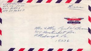 United States Vietnam War Soldier's Free Mail c1967 [A.P.O. 96357] Headquarte...