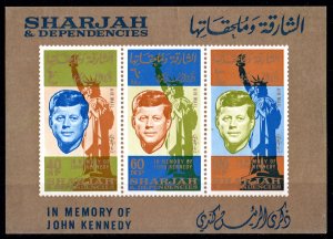 Sharjah 1964 Sc#C27a JOHN F.KENNEDY/STATUE OF LIBERTY Souvenir Sheet MNH