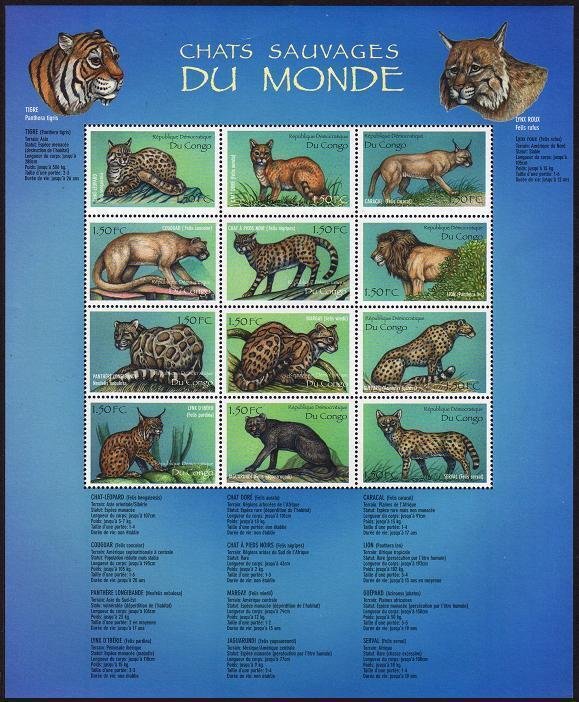 Zaire 1517-1518 al sheets,MNH. Wild Felines,Canines,2000. 