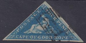 CAPE OF GOOD HOPE 1853 TRIANGLE 4D ON LIGHT BLUED PAPER USED 