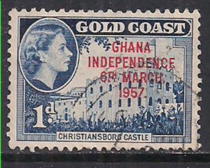 Ghana 1957 - 58 QE2  1d  Ovpt Independence 1957 Used SG 171  ( F557 )