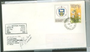 Falkland Islands  registered mail, signed front and back, sea mail by b p shipping ltd.