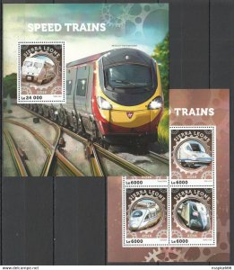 2016 Sierra Leone Trains Locomotives High Speed Trains Kb+Bl ** Stamps St384