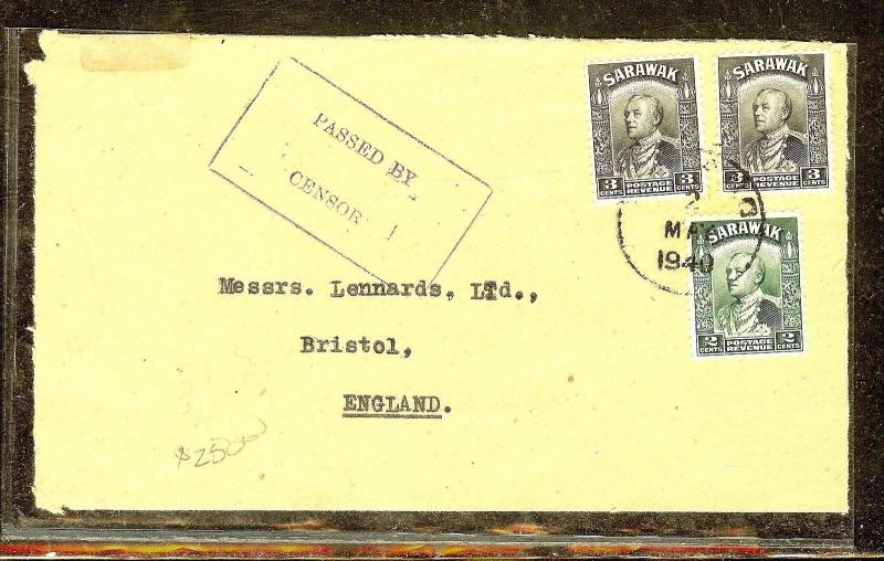 SARAWAK (P1106B) 1940 CENSOR 8C RATE  TO ENGLAND