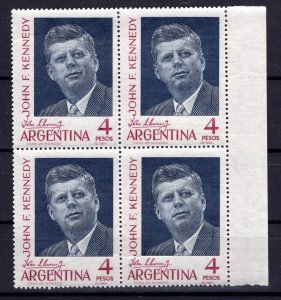 Argentina 1964 Sc 760 JFK Unlisted EFO Printed on Gum Side MNH Block of 4