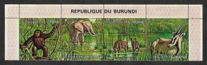 SE)1964 BURUNDI  FAUNA WILD ANIMALS IN THE JUNGLE, STRIP OF 4 MINT STAMPS