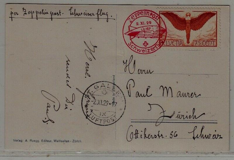 Switzerland Zeppelin card folded 2.11.29 St.Gallen