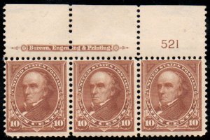 MALACK 282c F-VF+ OG H, Plate Strip of 3, top, Rich! b8612