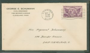 US 775 1935 3c purple, Michigan Centenary FDC, neatly addressed, minor toning on back.