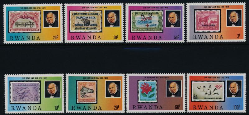 Rwanda 935-42 MNH Rowland Hill, Stamp on Stamp, Animals, Ships, Sports, Flower