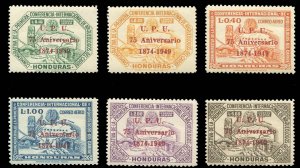 Honduras #C181-186 Cat$40.05, 1951 UPU, set of six, never hinged, usual sligh...