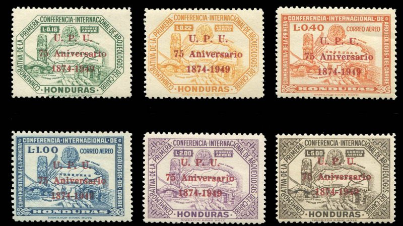 Honduras #C181-186 Cat$40.05, 1951 UPU, set of six, never hinged, usual sligh...