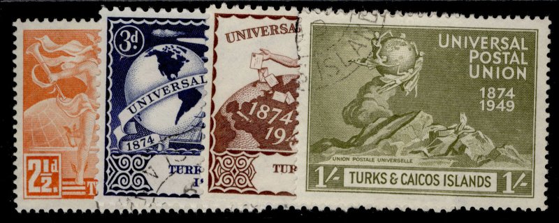 TURKS & CAICOS ISLANDS GVI SG217-220, anniversary of UPU set, FINE USED. 