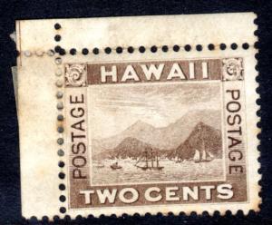 Hawaii #75, mint hinged, w/ upper left corner selvage