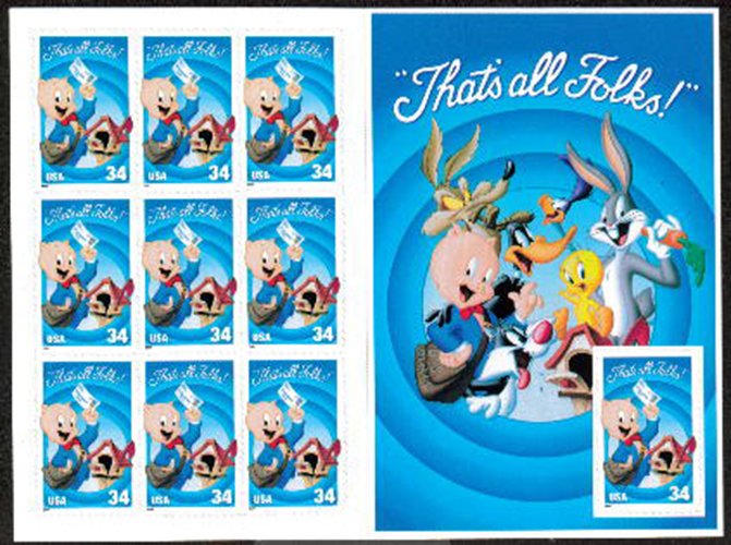 US #3534, Sheet,  34c Porky Pig,  S.S.-VF mint never hinged, Fresh Sheets,  V...