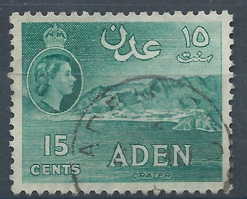 Aden 1953 - QE2 15c blue-green wmk Mult Script CA - SG52 used