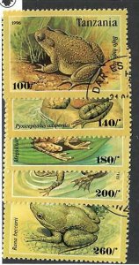 Tanzania; Scott 1453-1456, 1458;  1996;  Precanceled; NH; Frogs