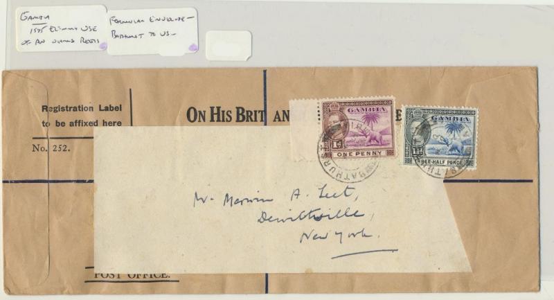 GAMBIA TO USA 1945 OHMS COVER+LABEL 2½d RATED  (SEE BELOW