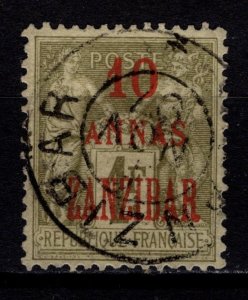 French PO in Zanzibar 1896 Surch. ZANZIBAR & value, 10a on 1f [Used]