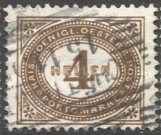 AUSTRIA 1899 4h VF Sc J25 Postage Due, Schutte... Czech cancel