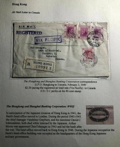 1949 Hong Kong Commercial Airmail Cover To Bank Of Montreal Toronto Canada