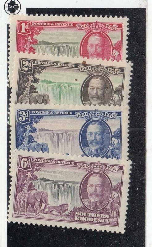 S. RHODESIA ++(MK6288,A) # 333-336 VF-MH VARd KGV SILVER JUBILEE & PLANES CV $31