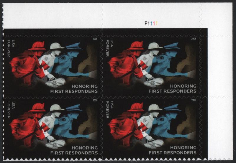 SC#5316 (50¢) First Responders Plate Block: UR #P1111 (2018) SA