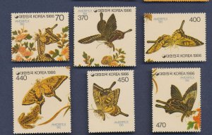 KOREA - Scott 1467a-1467f  - MNH set of six - Butterfly, flower - 1986