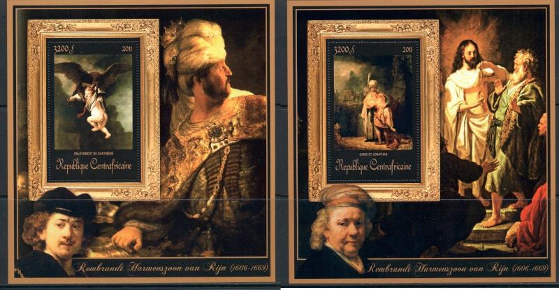 Central Africa Art Rembrandt van Rijn complete MNH stamp set 15 sheets