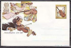 San Marino, 1981 issue. Antonio Stradivari, Violinist Postal Envelope.