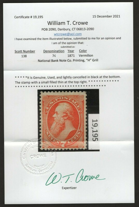 #138 Used-Appears Mint F-VF Tiny, Tiny Filled Thin w/PF Cert. SCV $575(LB 12/24)