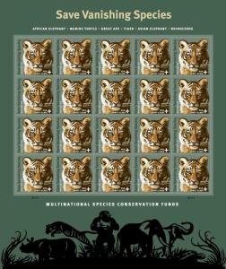 2011 44c Semi Postal, Protecting Vanishing Wildlife, Tiger Sheet of 20 Scott B4