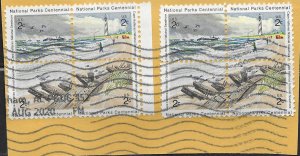 US #1448-1451 used 2 blocks of 4 on piece w/post. National Parks Centennial 1972