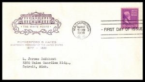 1938 Presidential Series Prexy Sc 824-45 Hayes with House of Farnam cachet (CU