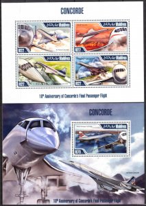 Maldive Islands 2013 Aviation Airplanes Airbus Concorde Sheet + S/S MNH